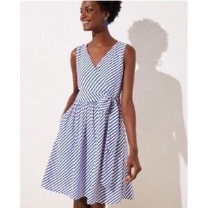 Ann Taylor‎ LOFT Striped Wrap Dress Sz 2/S Blue White Chiffon Belted Nautical